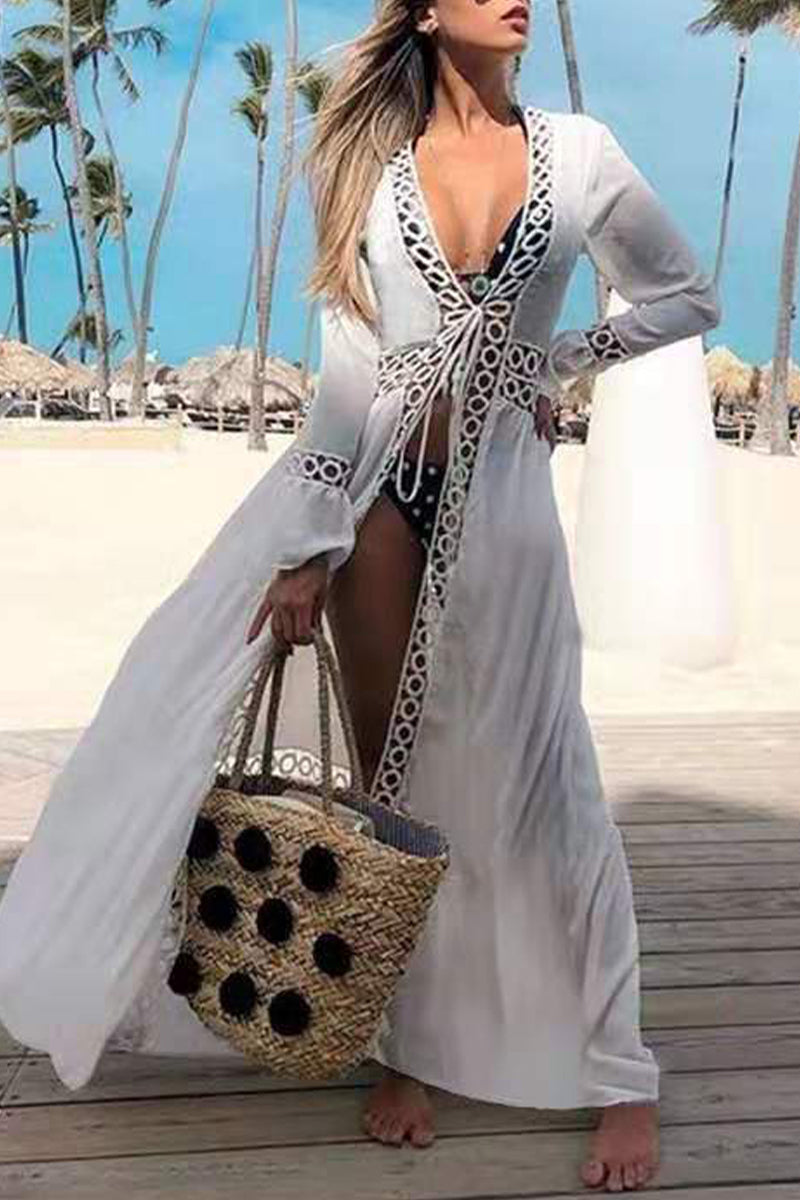 Traje de baño sexy de vacaciones sólido ahuecado para cubrirse