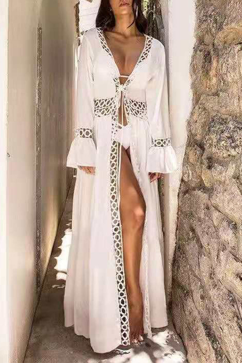 Traje de baño sexy de vacaciones sólido ahuecado para cubrirse