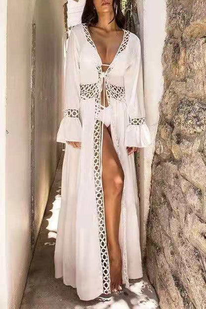 Traje de baño sexy de vacaciones sólido ahuecado para cubrirse