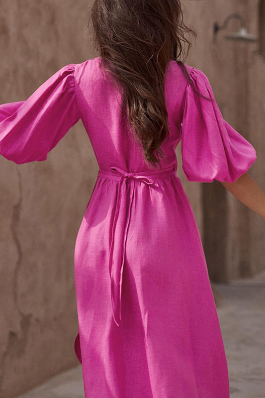 Vestidos de falda con escote en V, cintura alta, sexys y sencillos, con frenillo liso