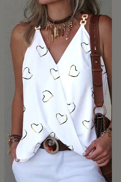 Tops casuales con cuello en V y patchwork con estampado