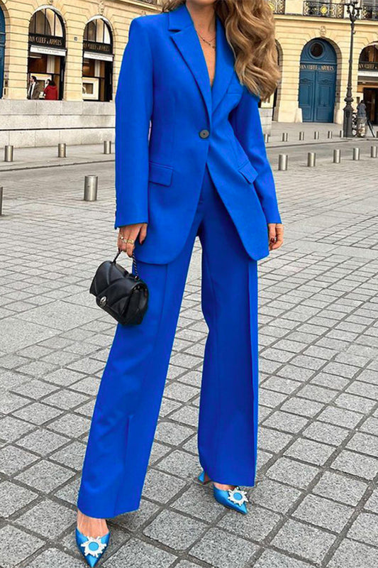 Conjunto elegante de dos piezas con cuello vuelto, manga larga y parches sólidos (4 colores)