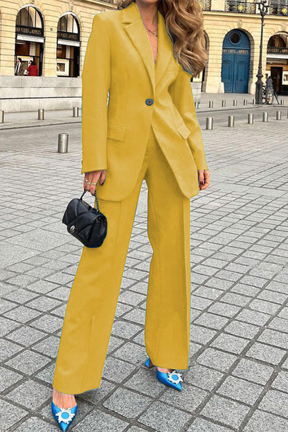 Conjunto elegante de dos piezas con cuello vuelto, manga larga y parches sólidos (4 colores)