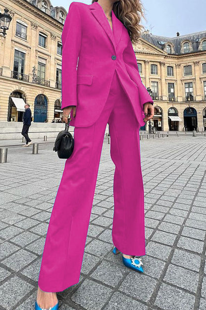 Conjunto elegante de dos piezas con cuello vuelto, manga larga y parches sólidos (4 colores)