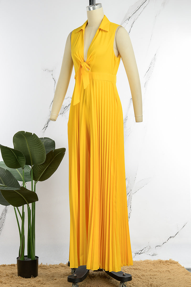 Sexy Solid Bandage Hollowed Out Patchwork Fold Turndown Collar Straight Jumpsuits