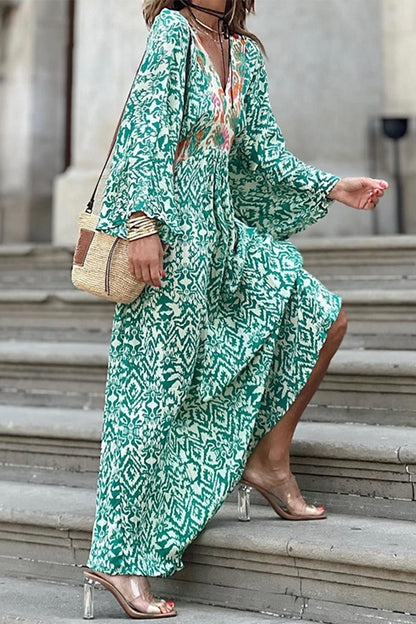 Elegant Floral Patchwork V Neck A Line Dresses