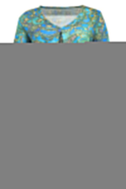 Casual Print Patchwork V Neck A Line Short Sleeve Dress(9 Colors)