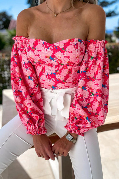 Sweet Elegant Print Printing Off the Shoulder Tops(8 Colors)