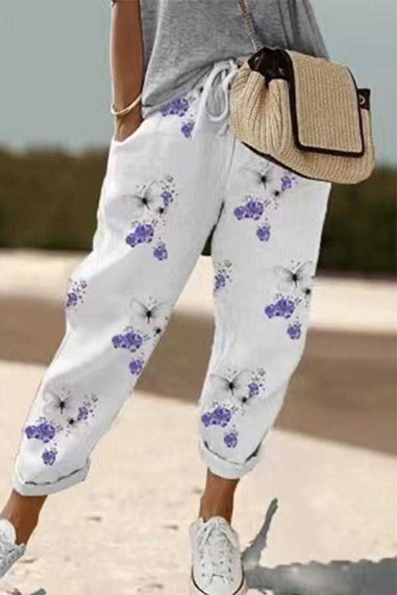 Pantalones casuales con estampado geométrico de patchwork, sueltos, de cintura media, con lápiz y estampado completo