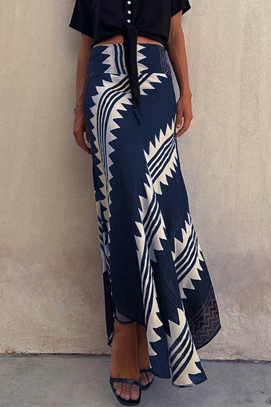 Elegant College Geometric Print Patchwork Loose High Waist Type A Full Print Bottoms