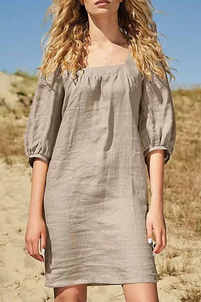 Vestidos casuales de falda de un solo paso con cuello cuadrado y patchwork sólido