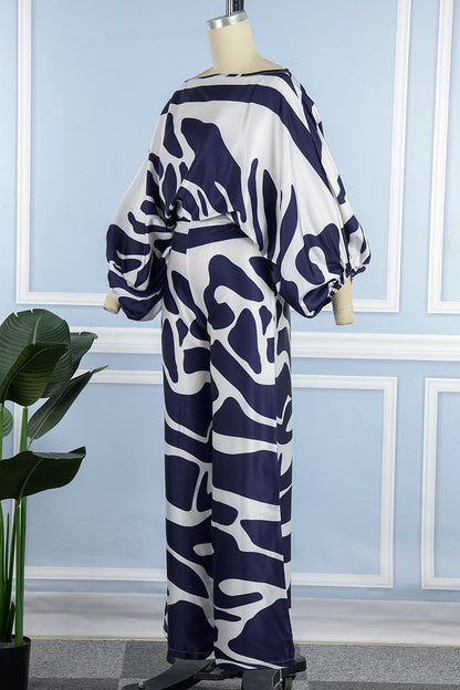 Conjunto informal elegante con estampado de patchwork y hombros descubiertos, manga larga, dos piezas (11 colores)