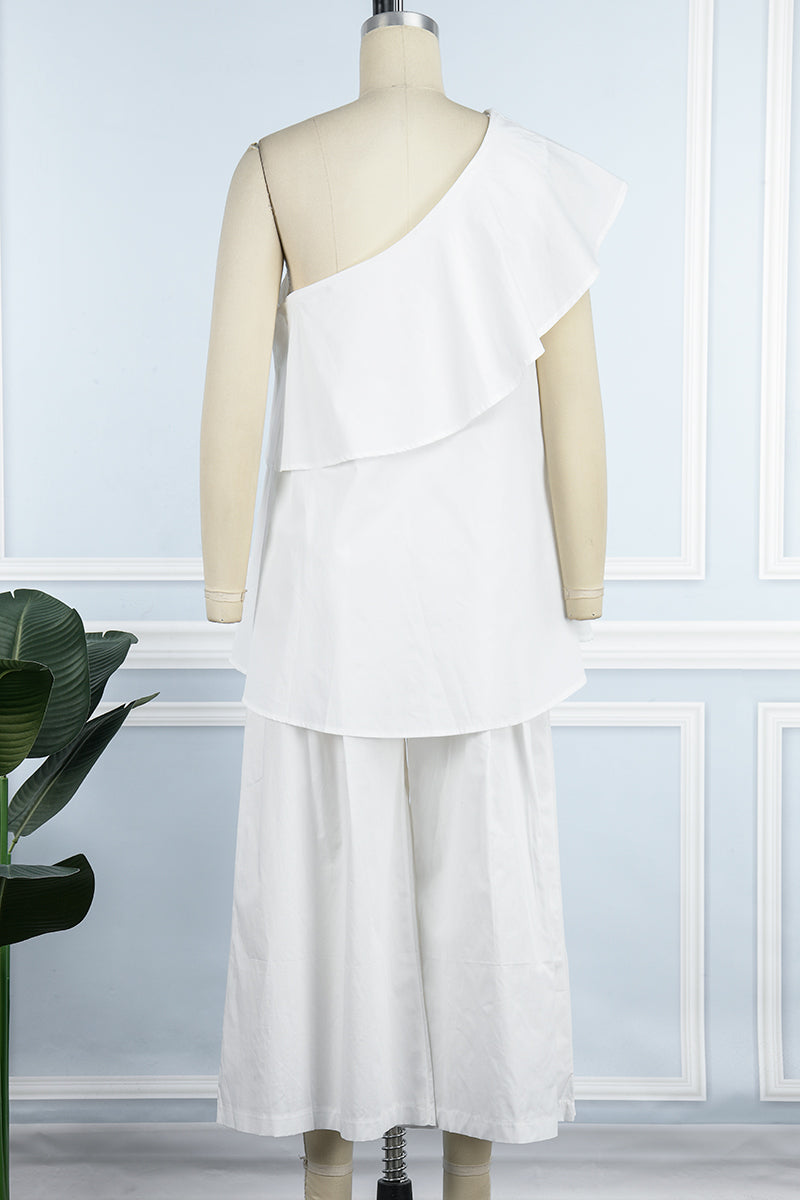 Casual Solid Patchwork Flounce Oblique Collar Sleeveless Two Pieces(4 Colors)