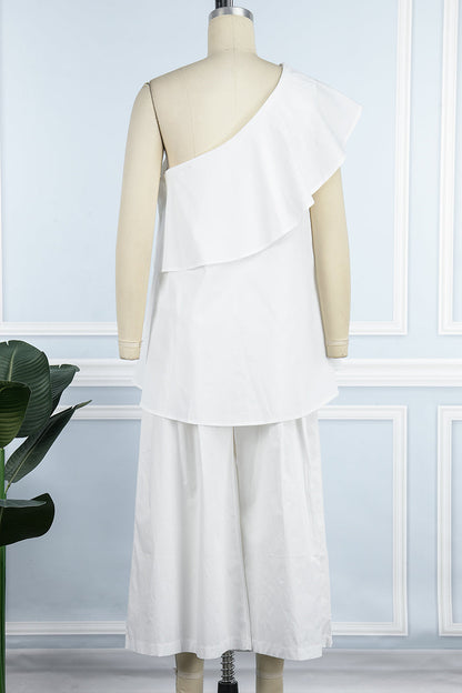 Casual Solid Patchwork Flounce Oblique Collar Sleeveless Two Pieces(4 Colors)