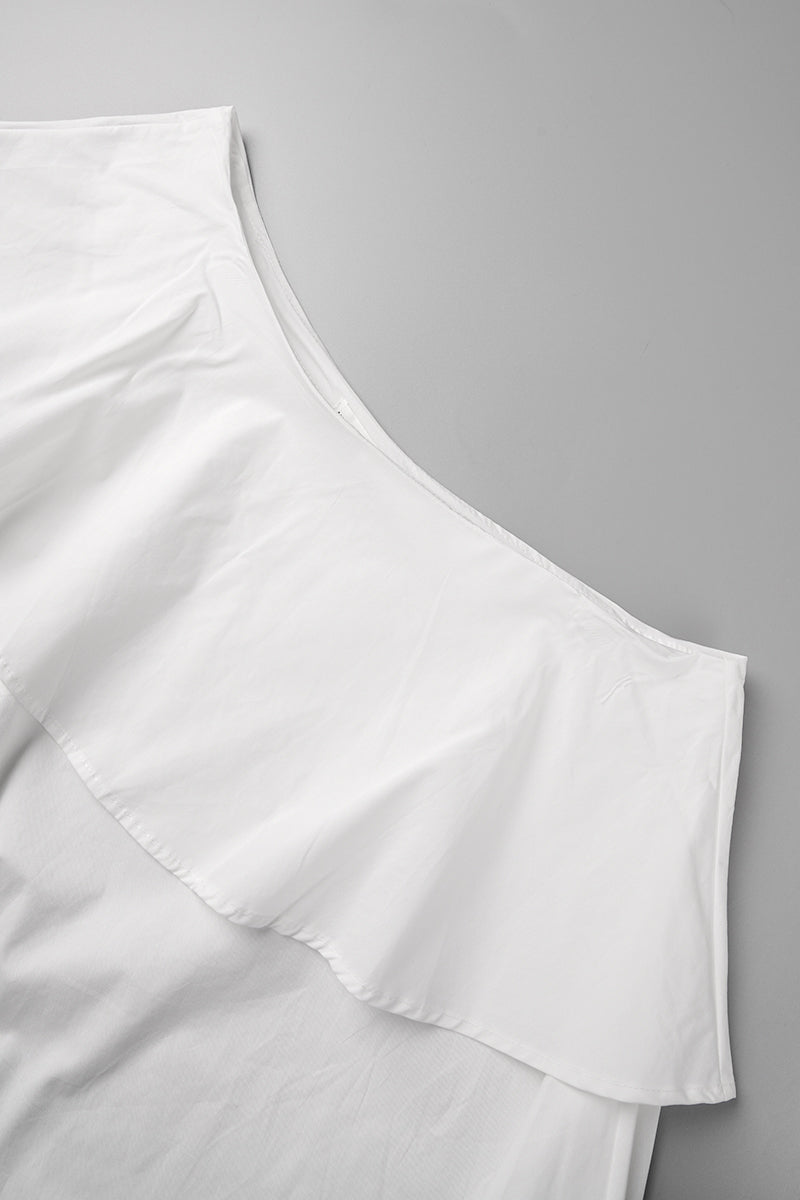 Casual Solid Patchwork Flounce Oblique Collar Sleeveless Two Pieces(4 Colors)