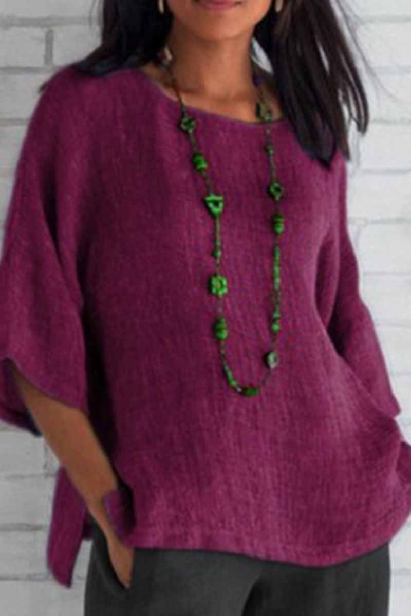Tops casuales de cuello redondo lisos (4 colores)