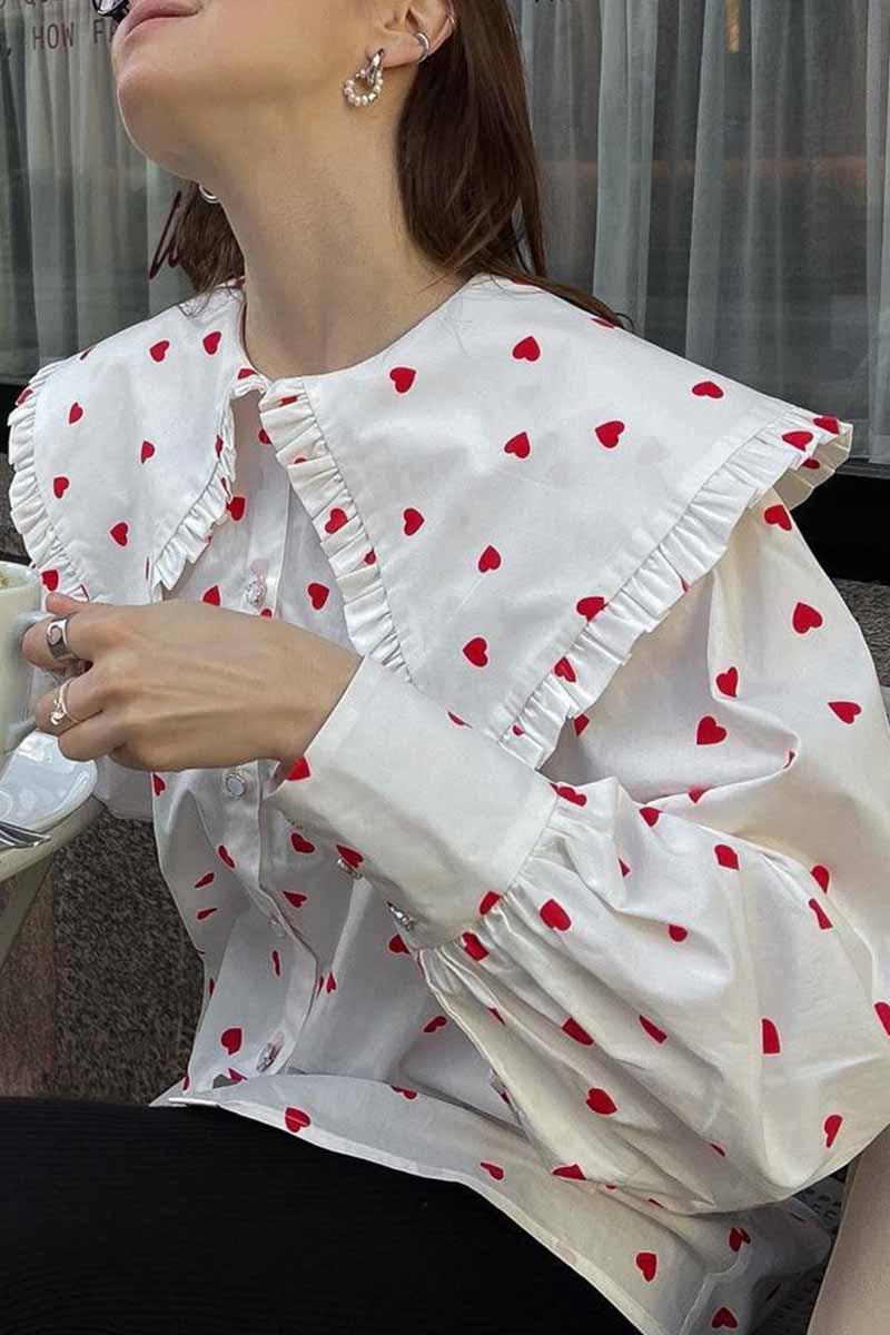 Sweet Print Patchwork Peter Pan Collar Tops