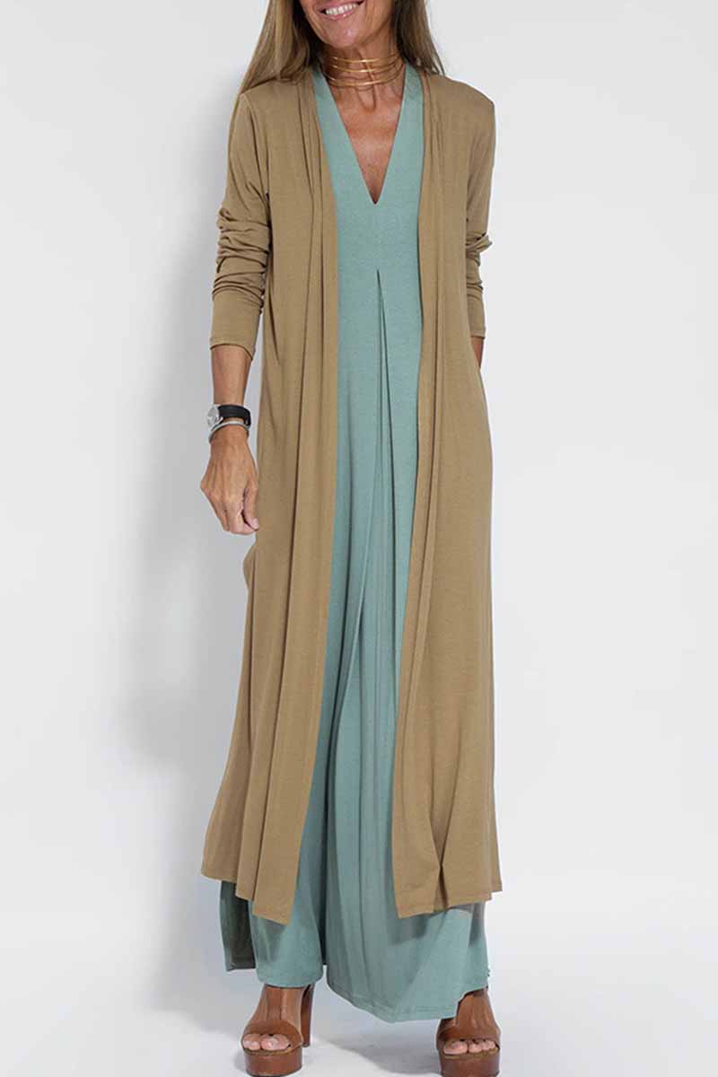 Prenda exterior tipo cárdigan con cuello tipo cárdigan y aberturas lisas (4 colores)