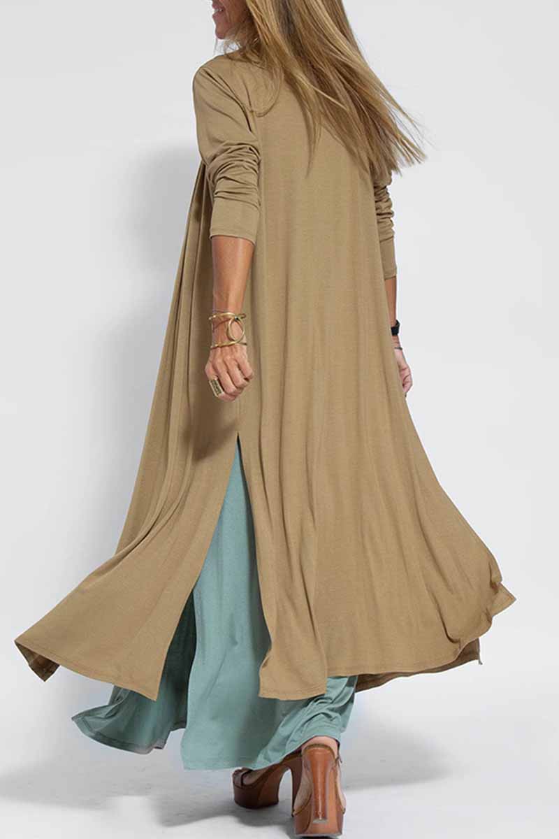 Prenda exterior tipo cárdigan con cuello tipo cárdigan y aberturas lisas (4 colores)
