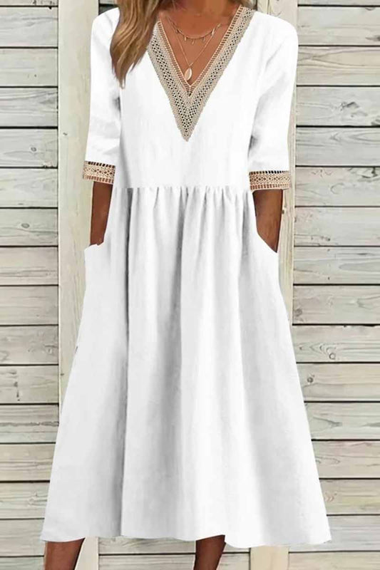 Elegant Solid Patchwork V Neck A Line Dresses