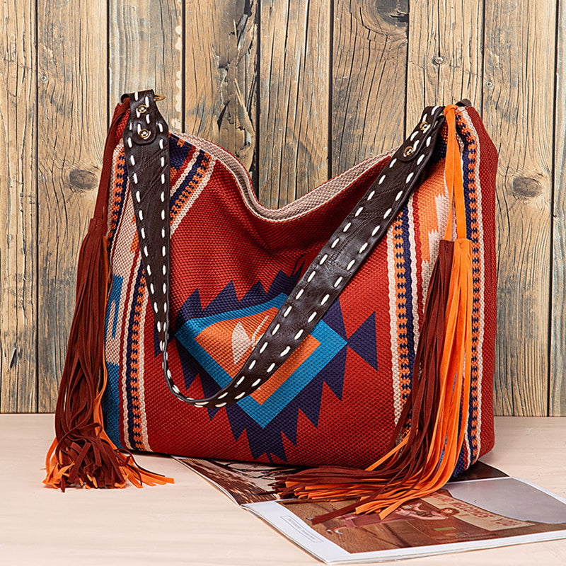 Bolsos casuales universitarios con borlas y bloques de color