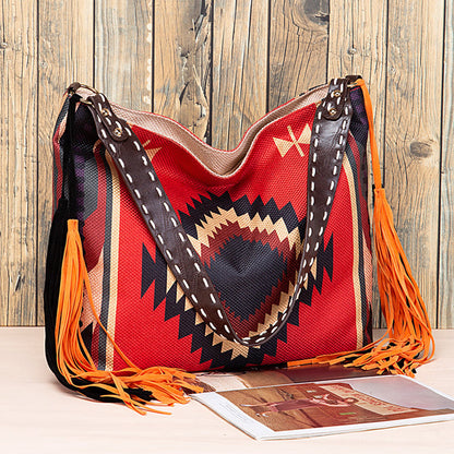 Bolsos casuales universitarios con borlas y bloques de color