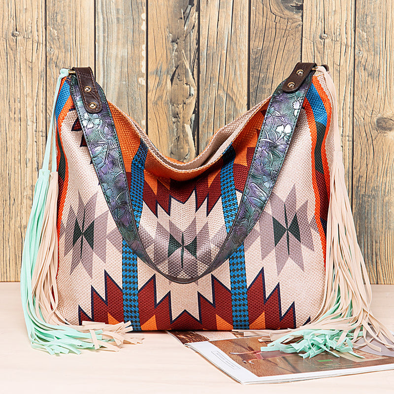 Bolsos casuales universitarios con borlas y bloques de color