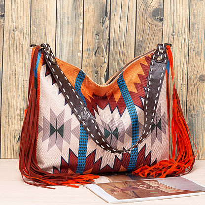 Bolsos casuales universitarios con borlas y bloques de color