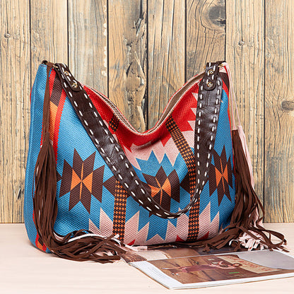 Bolsos casuales universitarios con borlas y bloques de color