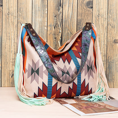 Bolsos casuales universitarios con borlas y bloques de color