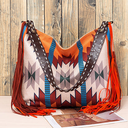 Bolsos casuales universitarios con borlas y bloques de color