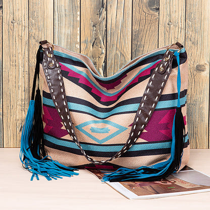 Bolsos casuales universitarios con borlas y bloques de color