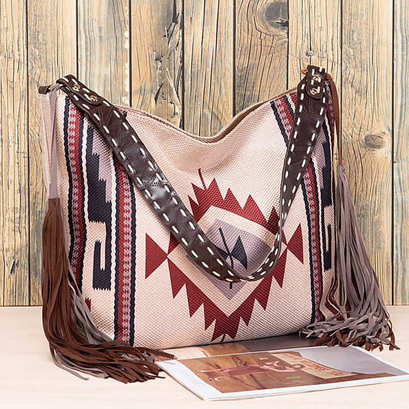 Bolsos casuales universitarios con borlas y bloques de color