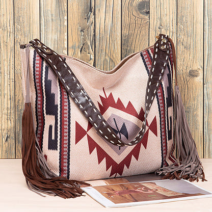 Bolsos casuales universitarios con borlas y bloques de color