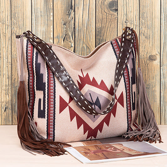 Bolsos casuales universitarios con borlas y bloques de color