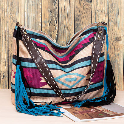 Bolsos casuales universitarios con borlas y bloques de color