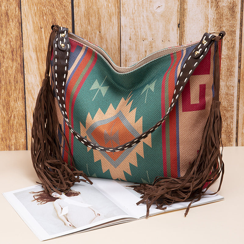 Bolsos casuales universitarios con borlas y bloques de color