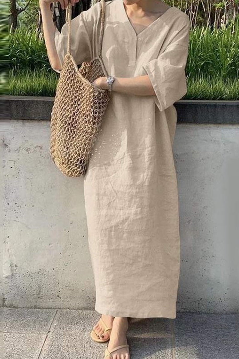 Vestidos casuales de falda de un solo paso con cuello en V sólido