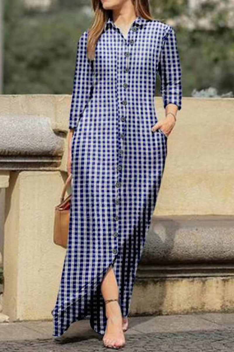 Vestido camisero informal con cuello vuelto y bolsillo estampado