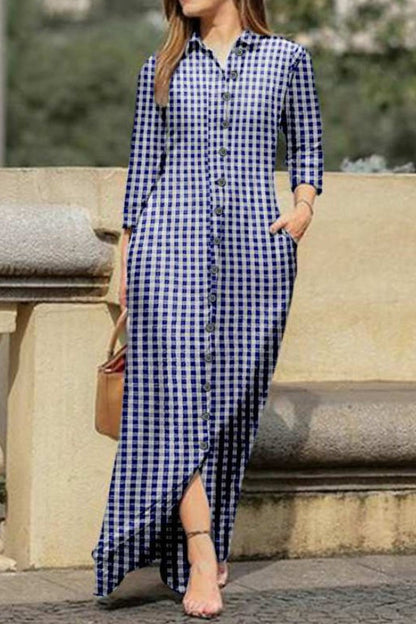 Vestido camisero informal con cuello vuelto y bolsillo estampado