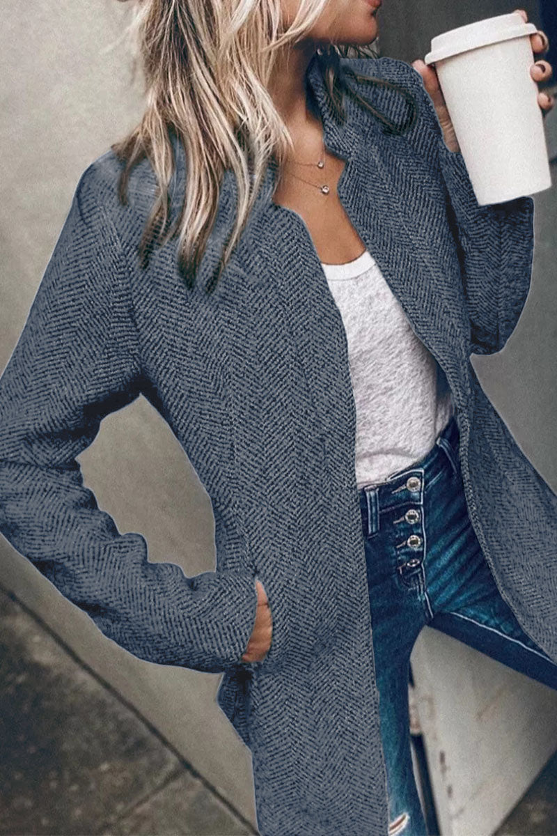 Prendas de abrigo informales de cuello mandarín con parches sólidos