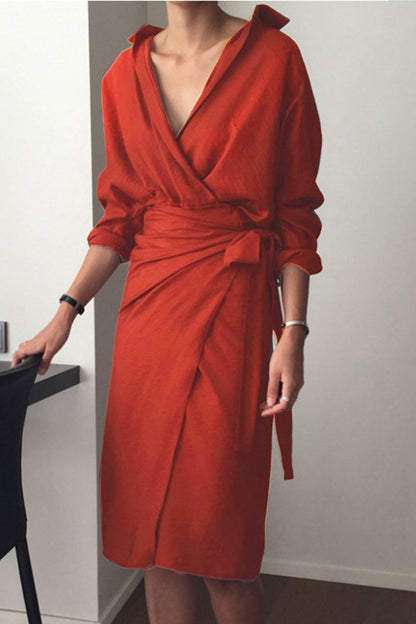 Vestido de calle liso con cuello en V, estilo vendaje, patchwork, irregular (3 colores)