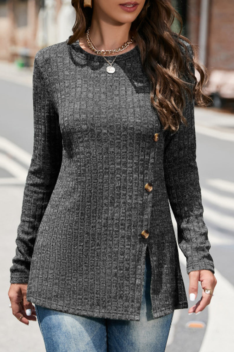 Street Solid Buttons O Neck Sweaters(5 Colors)