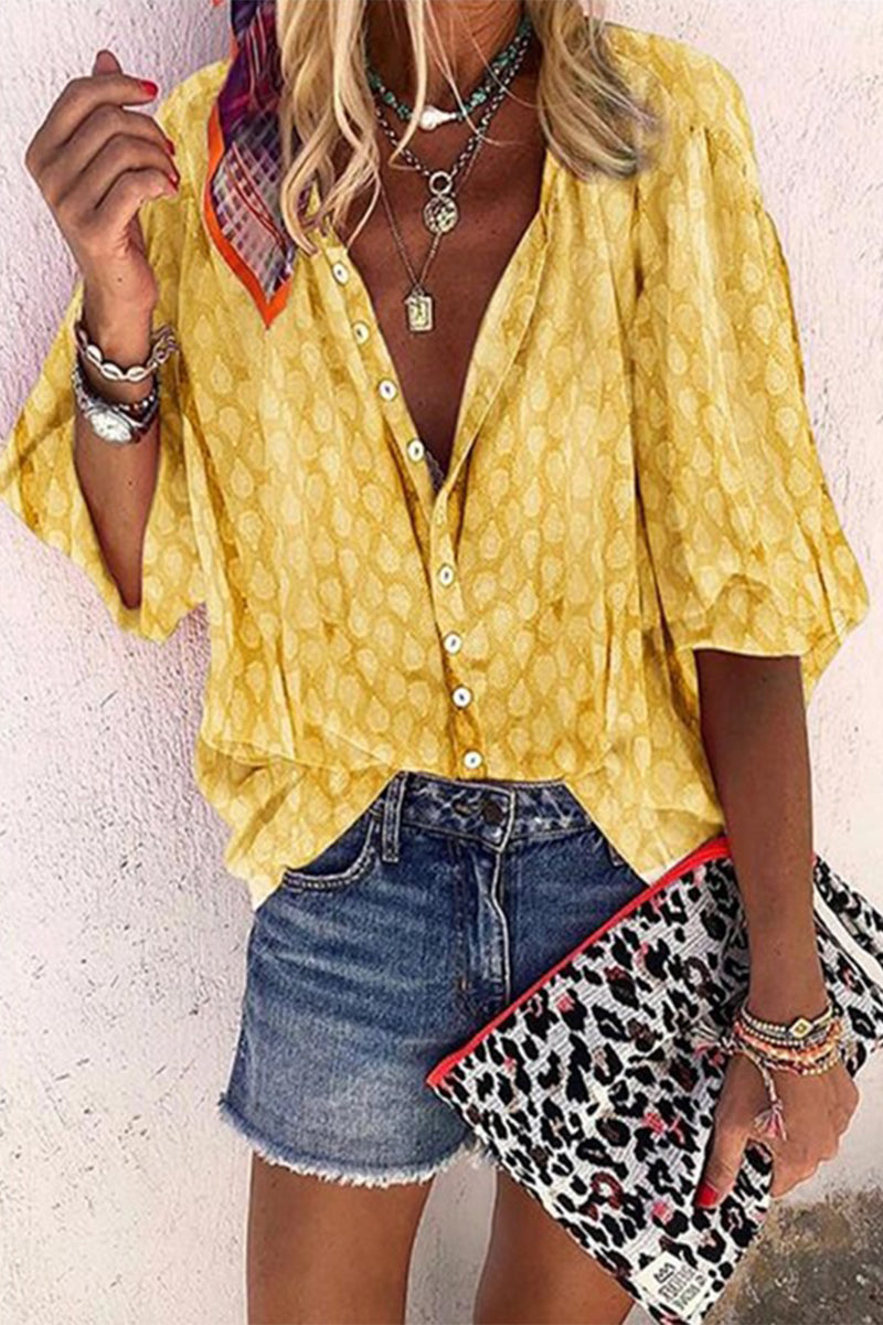 Blusas casuales con cuello vuelto y botones estampados (6 colores)