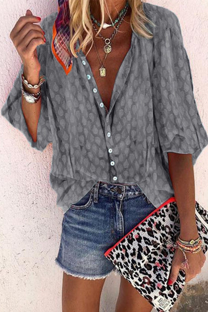 Blusas casuales con cuello vuelto y botones estampados (6 colores)