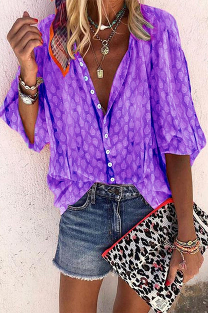 Blusas casuales con cuello vuelto y botones estampados (6 colores)