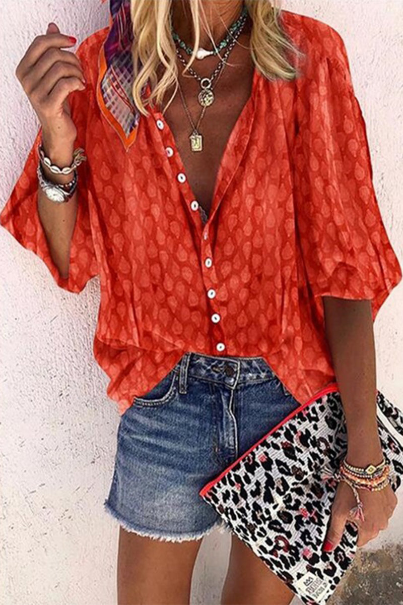 Blusas casuales con cuello vuelto y botones estampados (6 colores)