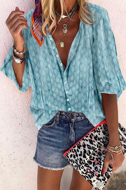 Blusas casuales con cuello vuelto y botones estampados (6 colores)