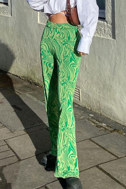 Street Geometric Printing Straight Full Print Bottoms