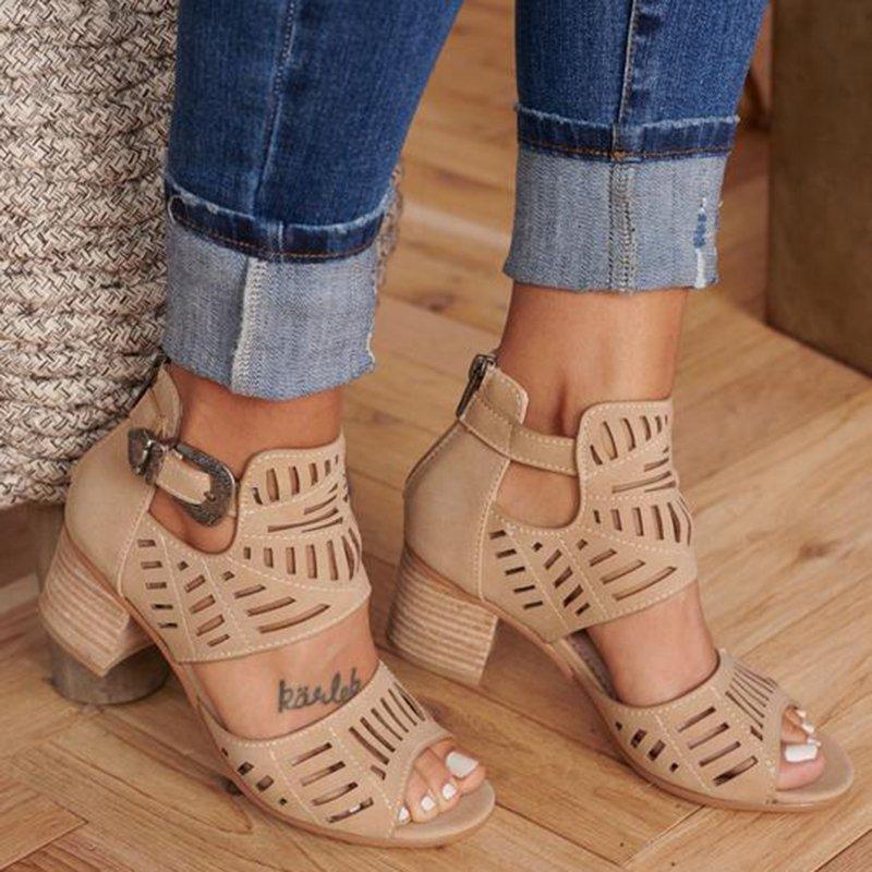 Casual Hollowed Out Patchwork Solid Color Fish Mouth Out Door Wedges Shoes (Heel Height 1.97in)(5 Colors)